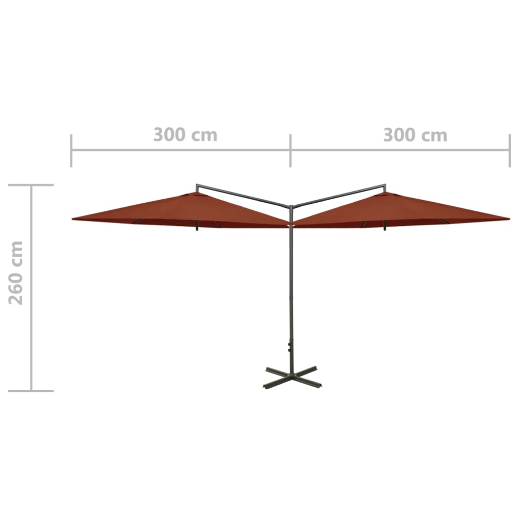 vidaXL Podwójny parasol na stalowym słupku, terakotowy, 600 cm