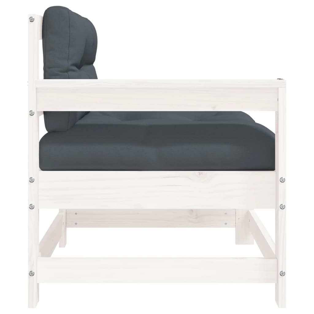 vidaXL Fotel ogrodowy z poduszkami, biały, lite drewno sosnowe