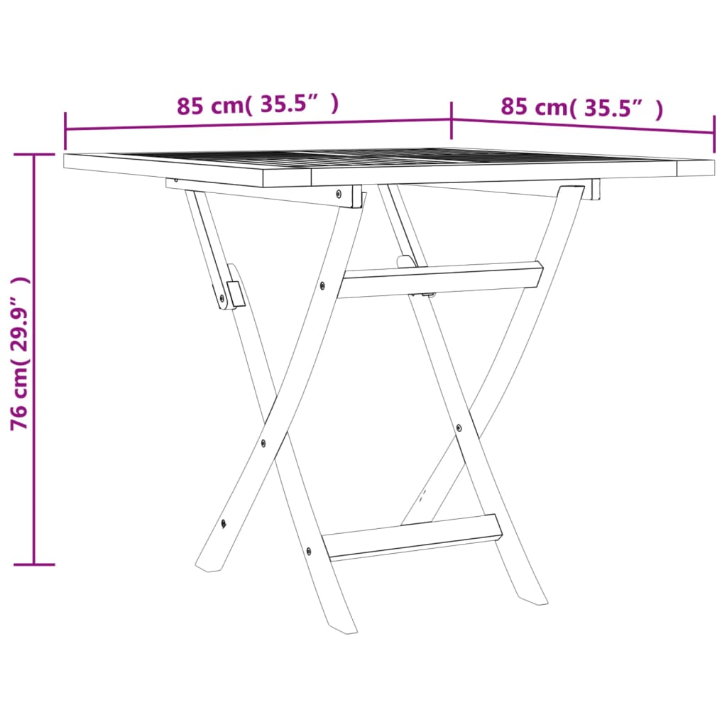 vidaXL Składany stolik ogrodowy, 85x85x76 cm, lite drewno tekowe