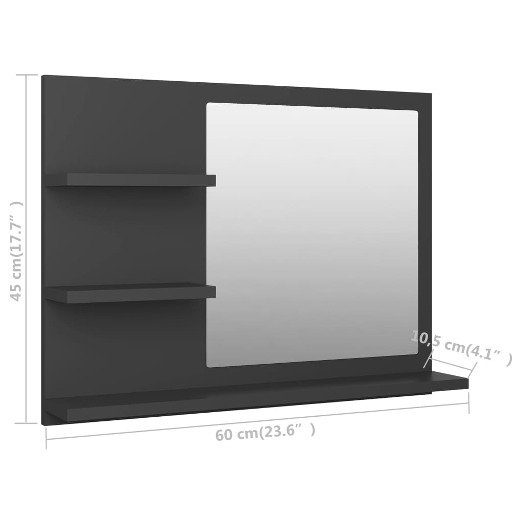 vidaXL Lustro łazienkowe, szare 60x10,5x45 cm, materiał drewnopochodny