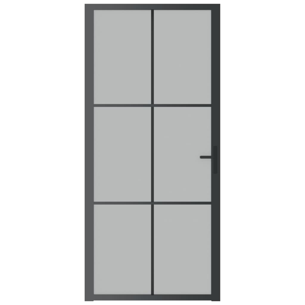 vidaXL Drzwi wewnętrzne, 93x201,5 cm, czarne, matowe szkło i aluminium