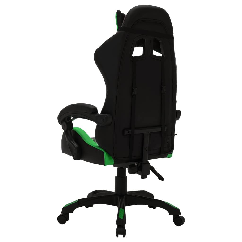 vidaXL Fotel dla gracza z RGB LED, zielono-czarny, sztuczna skóra