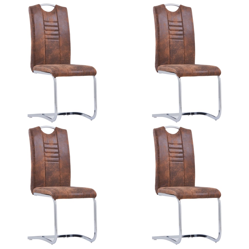 vidaXL Krzesła stołowe, wspornikowe, 4 szt., brązowe, sztuczny zamsz