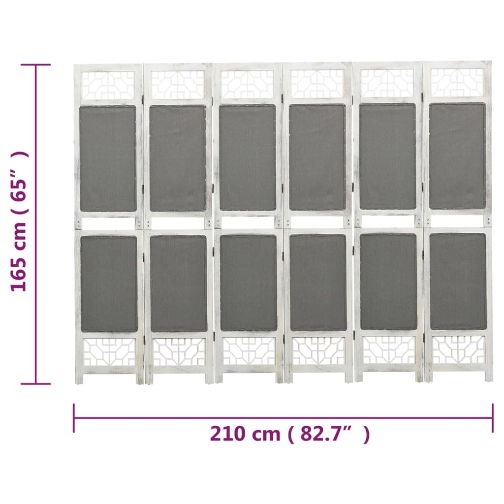 vidaXL Parawan 6-panelowy, szary, 210 x 165 cm, tkanina