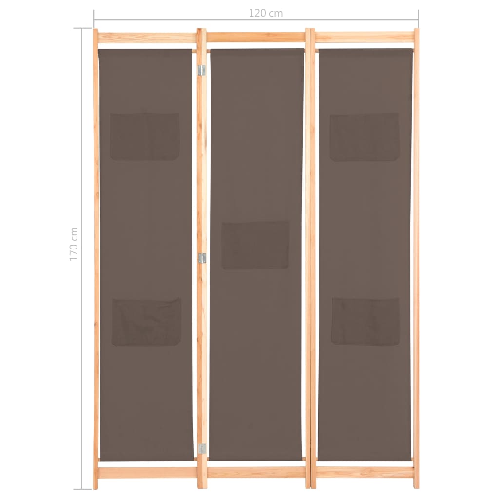 vidaXL Parawan 3-panelowy, brązowy, 120x170x4 cm, tkanina