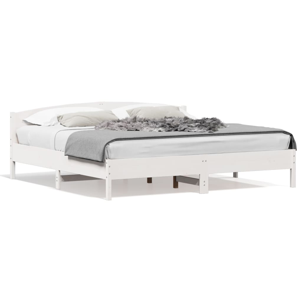 vidaXL Rama łóżka z wezgłowiem, biała, 200x200 cm, lite drewno sosnowe