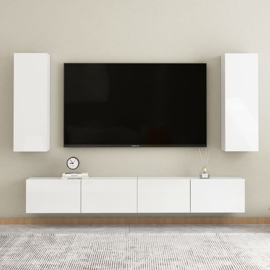 vidaXL Szafka TV, wysoki połysk, biała, 30,5x30x90 cm, płyta wiórowa