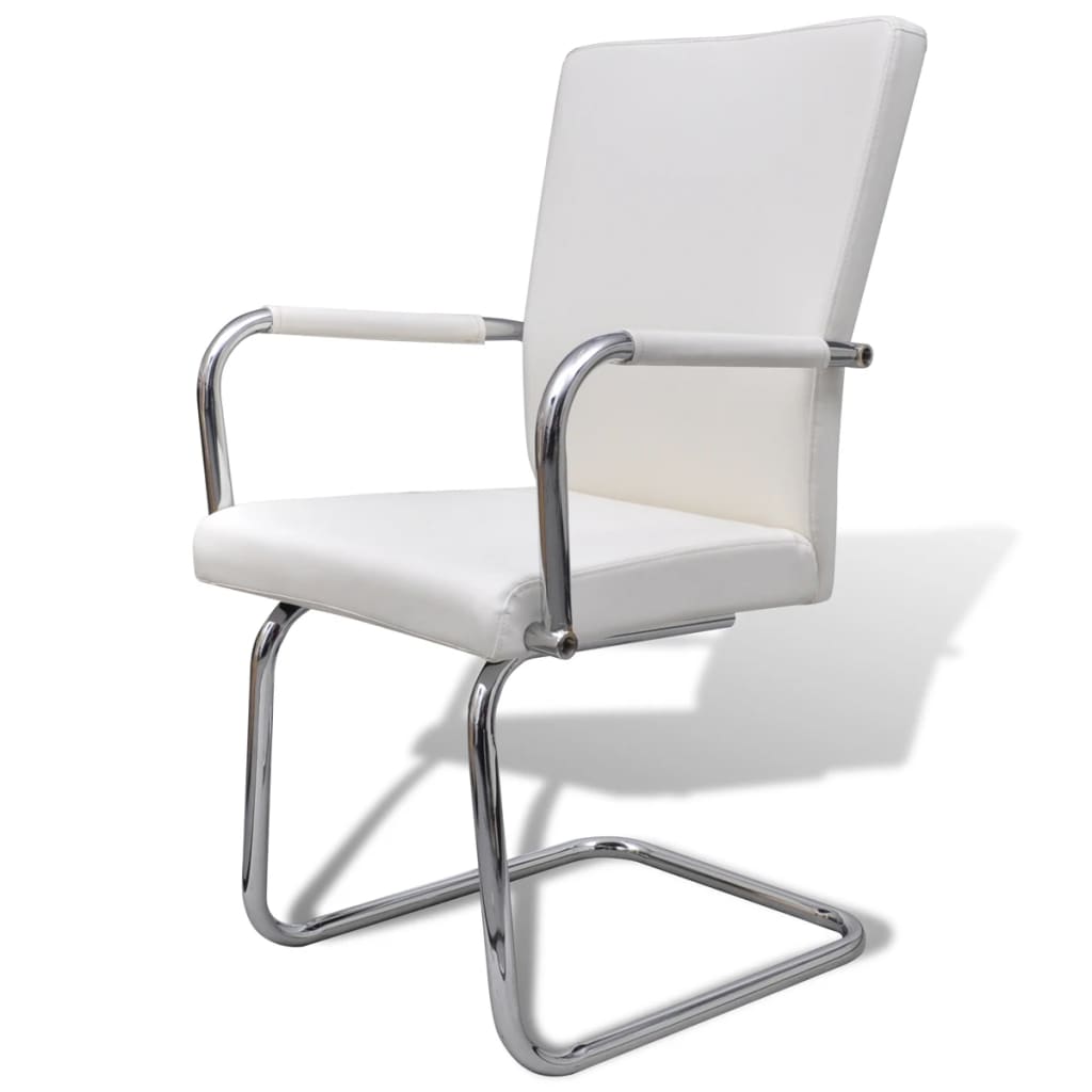 vidaXL Krzesła stołowe na płozach, 2 szt., białe, sztuczna skóra