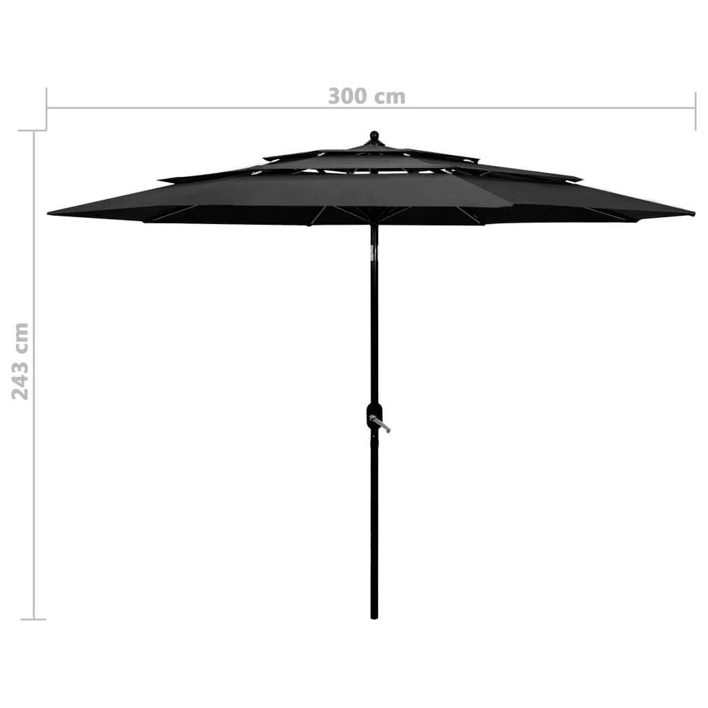 vidaXL 3-poziomowy parasol na aluminiowym słupku, antracytowy, 3 m