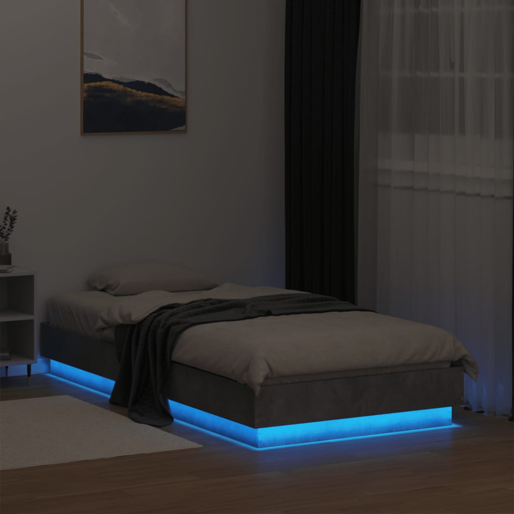vidaXL Rama łóżka z oświetleniem LED, szarość betonu, 75x190 cm