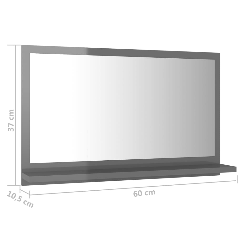 vidaXL Lustro łazienkowe, szare, wysoki połysk, 60x10,5x37 cm, płyta