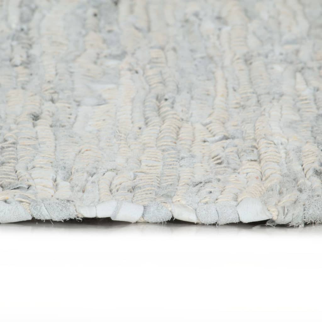 vidaXL Ręcznie tkany dywanik Chindi, skóra, 120x170 cm, jasnoszary