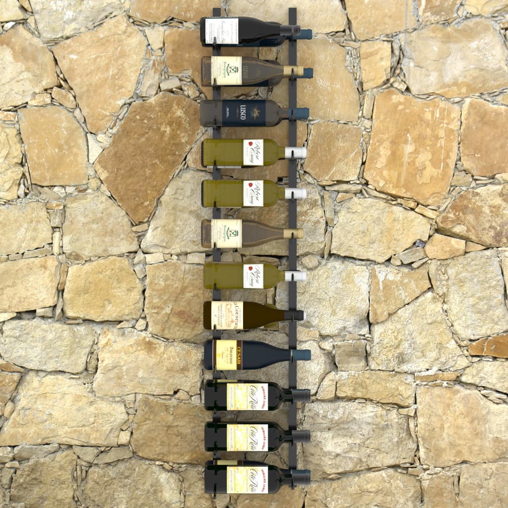 vidaXL Ścienny stojak na 24 butelki wina, czarny, żelazny