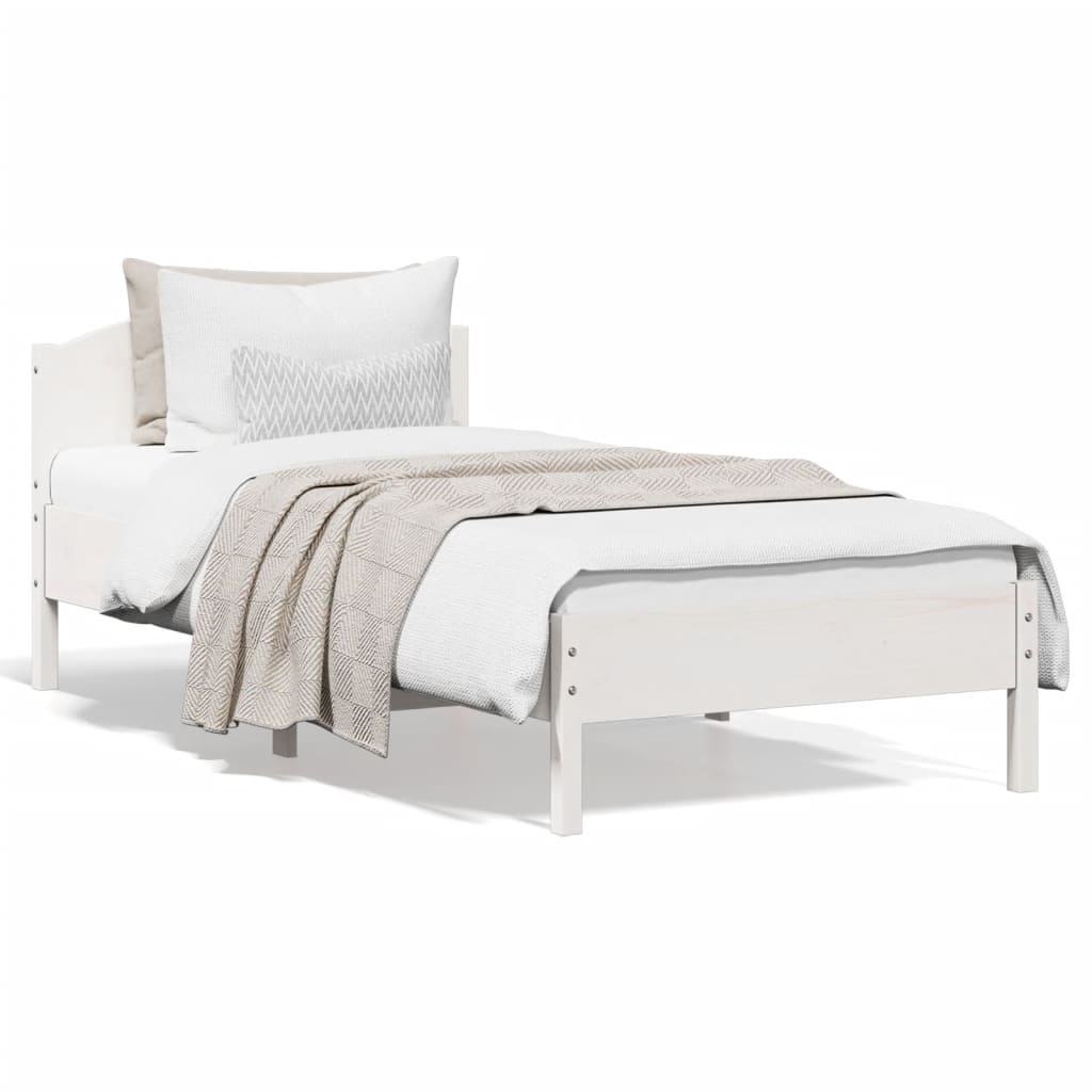 vidaXL Rama łóżka z wezgłowiem, biała, 100x200 cm, lite drewno sosnowe