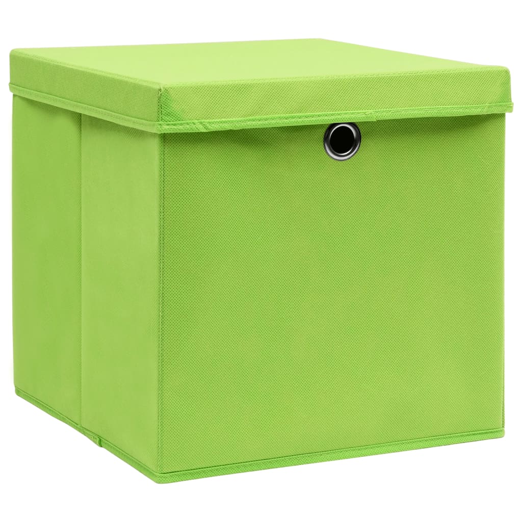 vidaXL Pudełka z pokrywami, 10 szt., 28x28x28 cm, zielone