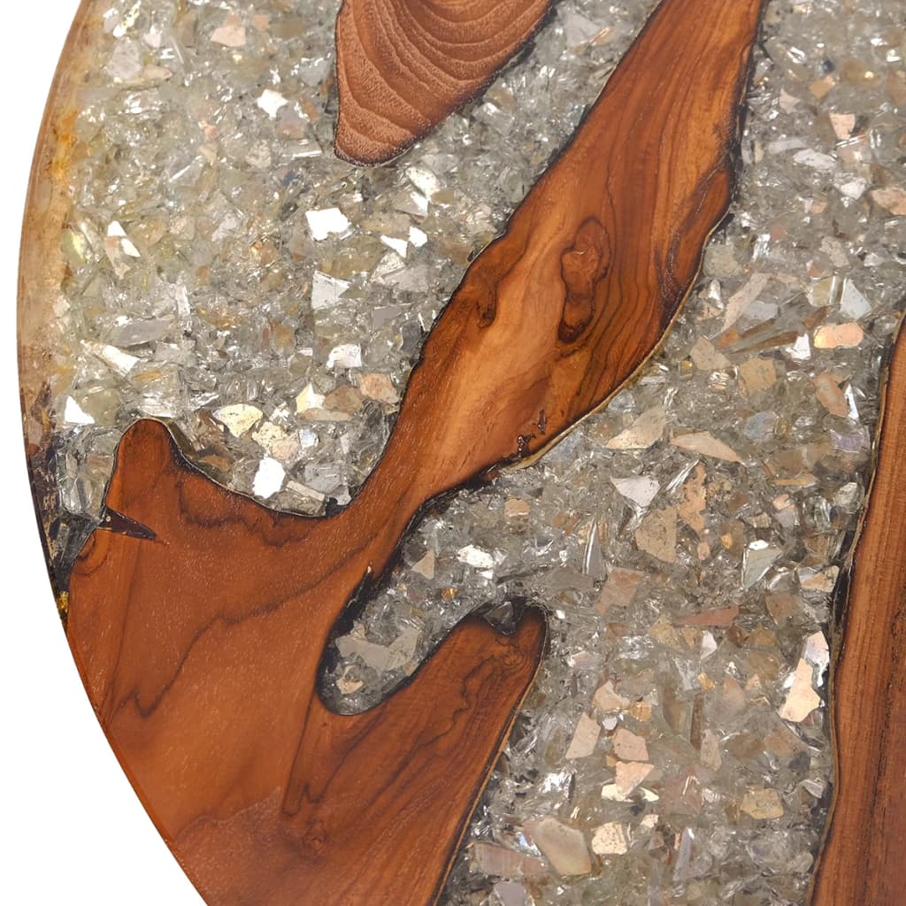 vidaXL Stolik kawowy z drewna tekowego i żywicy, okrągły, 60 cm
