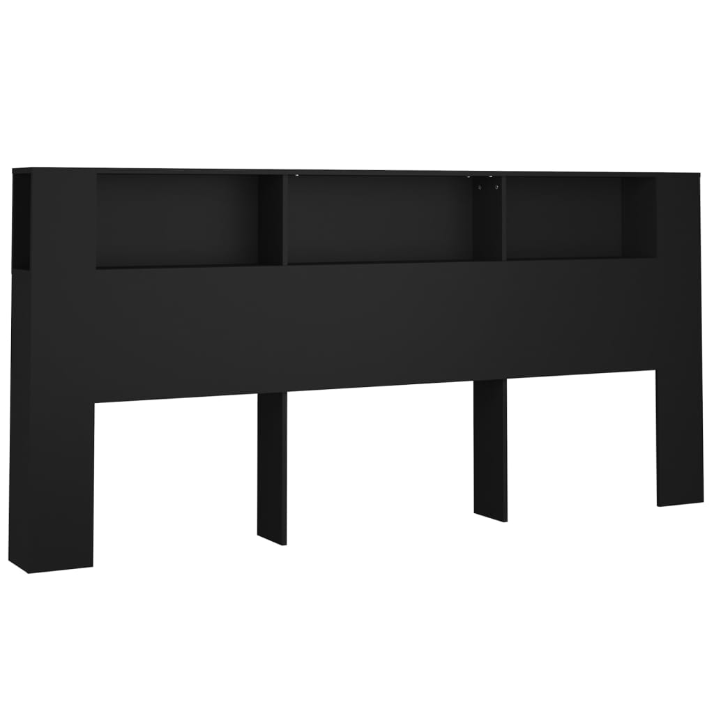 vidaXL Wezgłowie łóżka z półkami, czarne, 220x18,5x104,5 cm