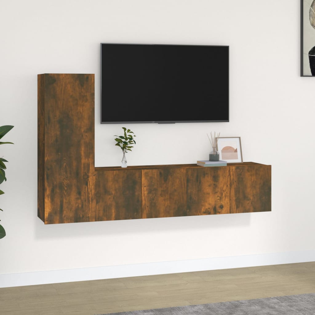 vidaXL Zestaw 3 szafek TV, przydymiony dąb, materiał drewnopochodny