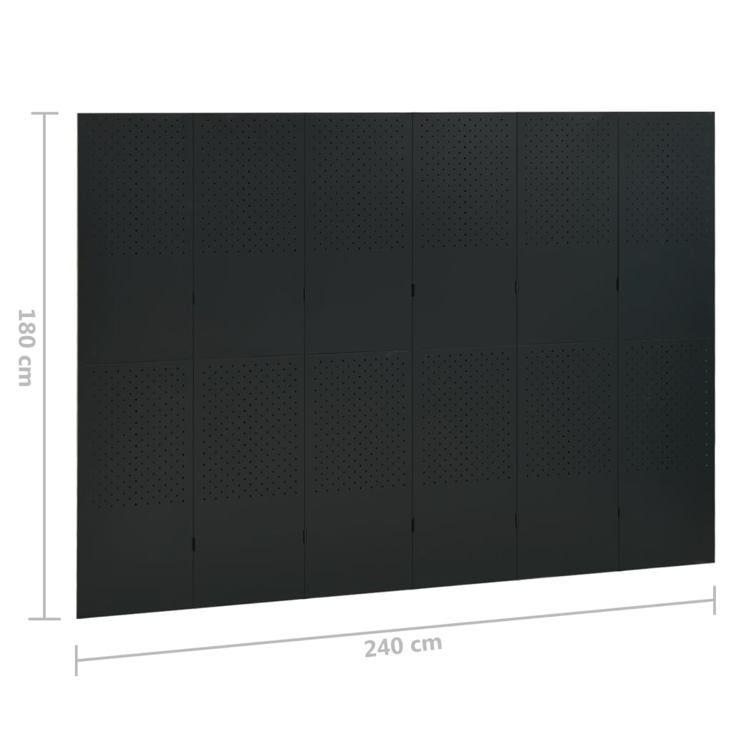 vidaXL Parawan 6-panelowy, czarny, 240 x 180 cm, stalowy