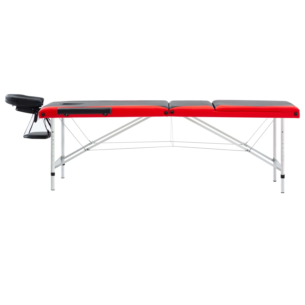 vidaXL Składany stół do masażu 3-strefowy, aluminiowy, czarno-czerwony