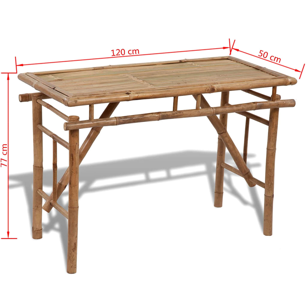 vidaXL Składany stół ogrodowy, 120x50x77 cm, bambusowy