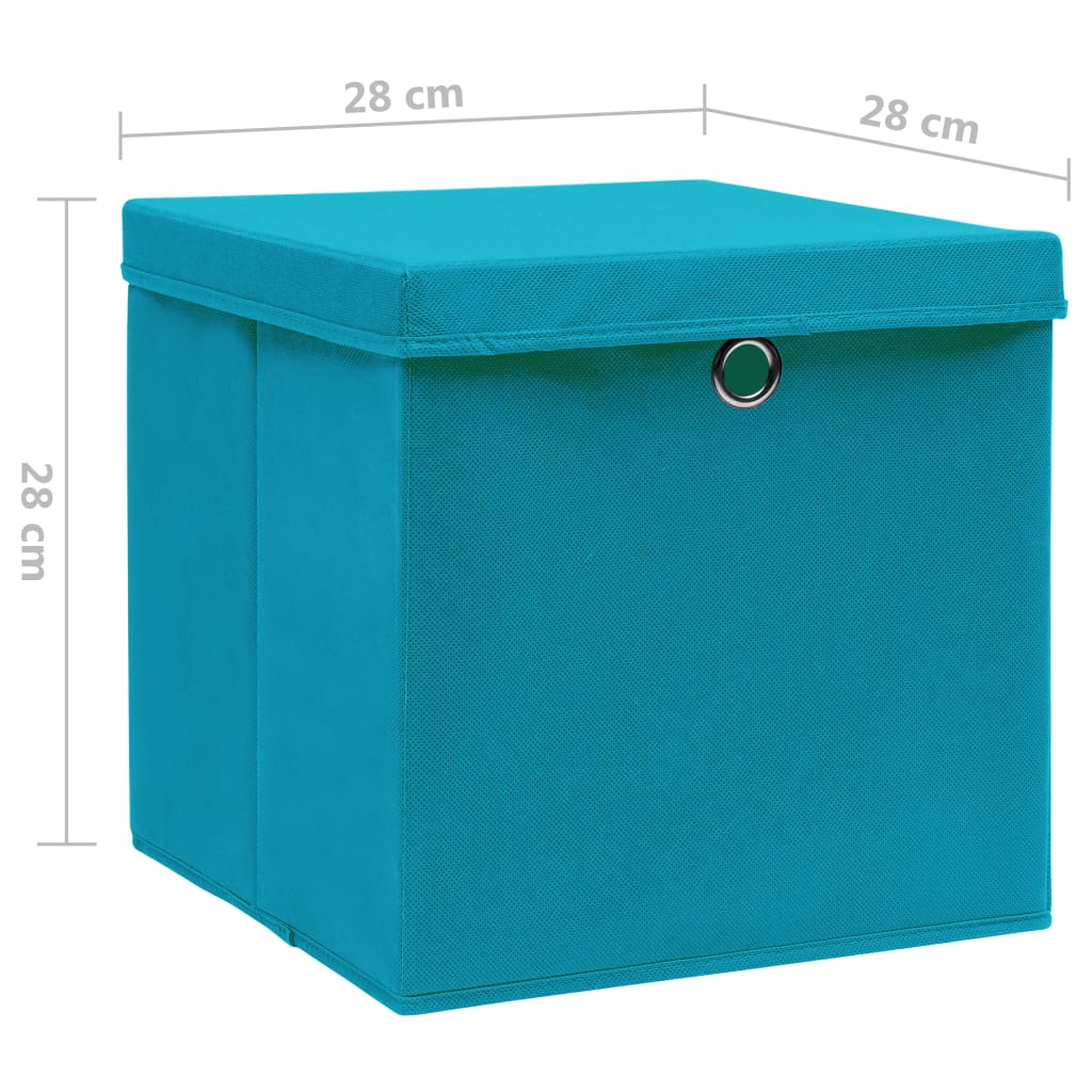 vidaXL Pudełka z pokrywami, 4 szt., 28x28x28 cm, błękitne