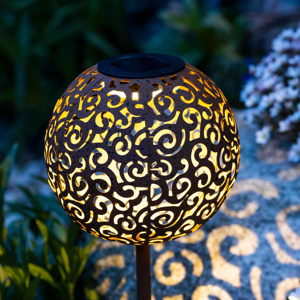 HI Solarna lampa ogrodowa w kształcie kuli, 18 cm, metalowa, brązowa