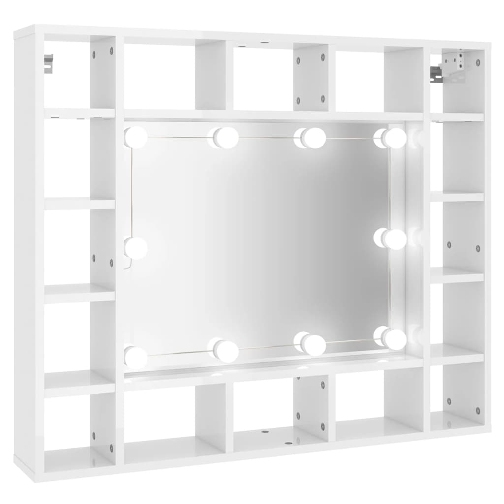 vidaXL Szafka z lustrem i LED, biała z połyskiem, 91x15x76,5 cm