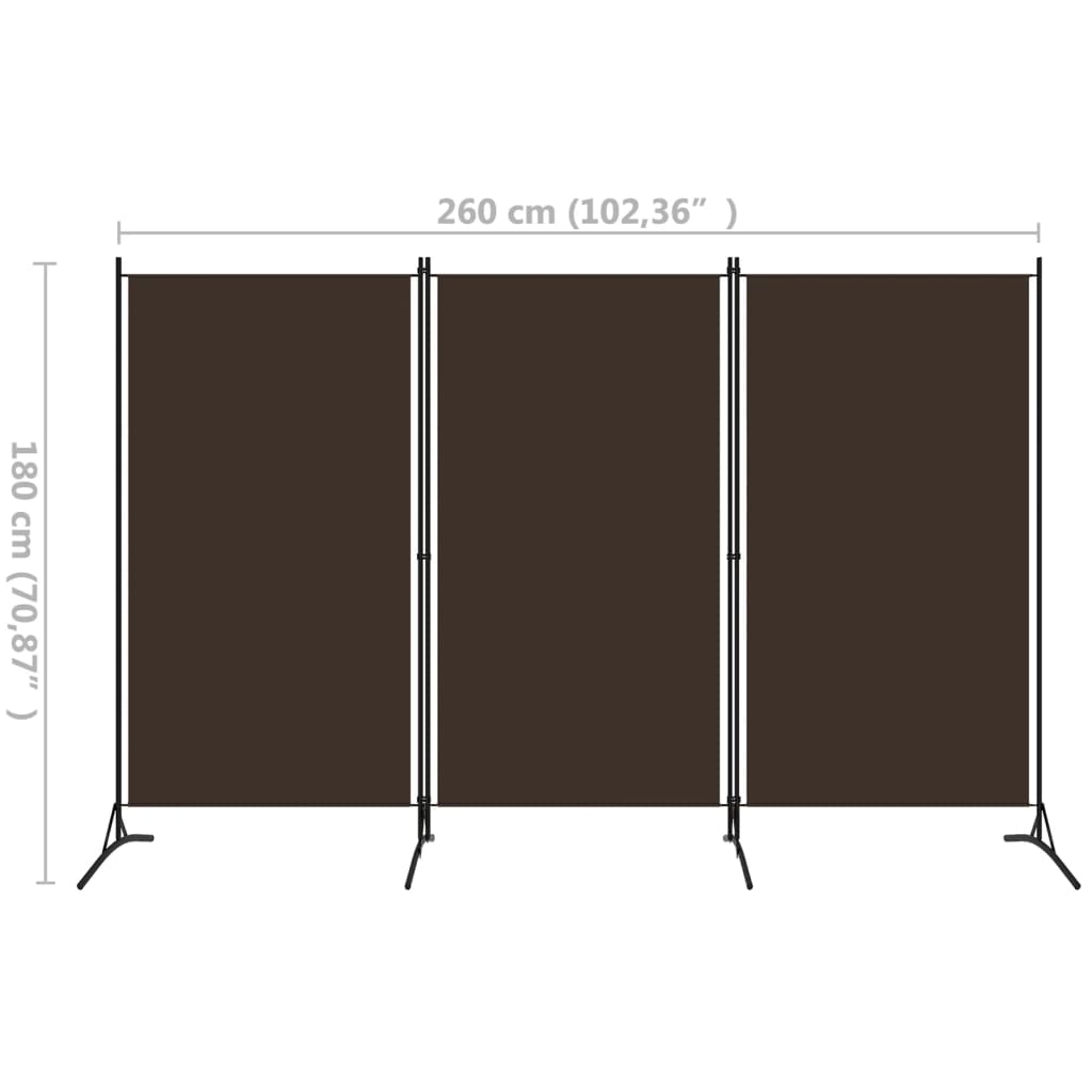 vidaXL Parawan 3-panelowy, brązowy, 260 x 180 cm