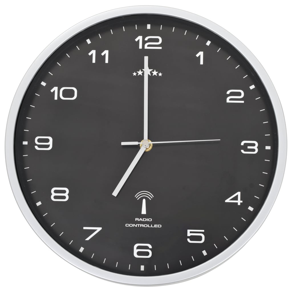 vidaXL Sterowany radiowo zegar z mechanizmem kwarcowym, 31 cm, czarny