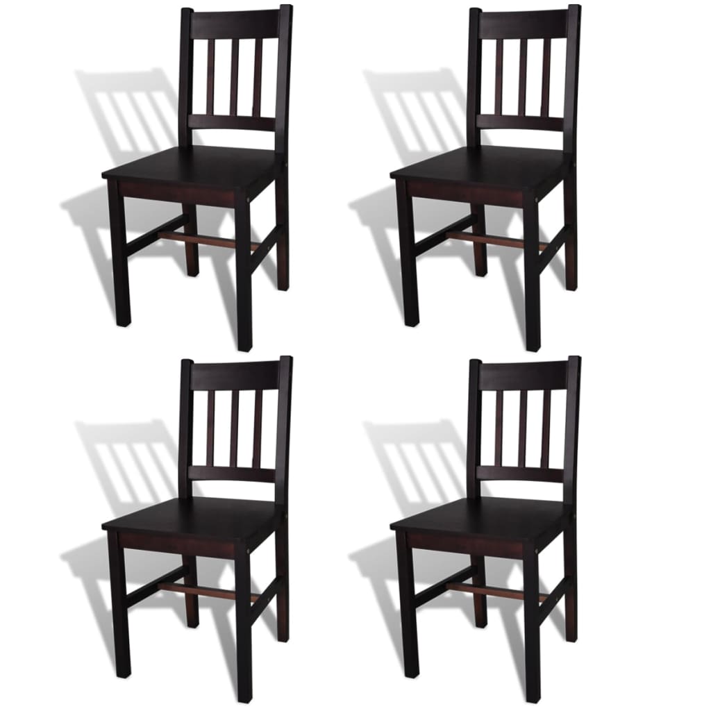 vidaXL Krzesła stołowe, 4 szt., ciemnobrązowe, drewno sosnowe