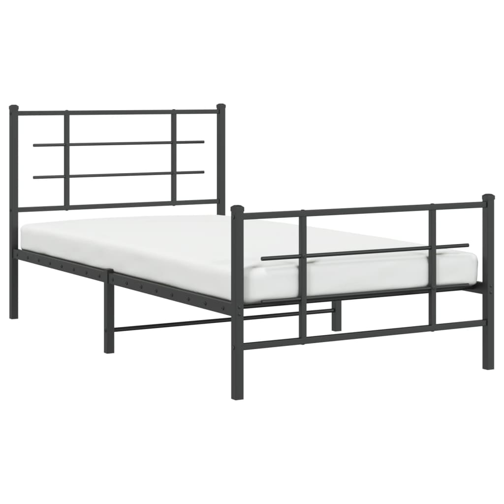 vidaXL Metalowa rama łóżka z wezgłowiem i zanóżkiem, czarna, 100x200cm