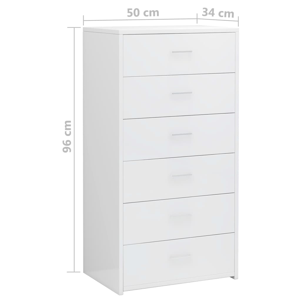 vidaXL Komoda z 6 szufladami, wysoki połysk, biała, 50x34x96 cm