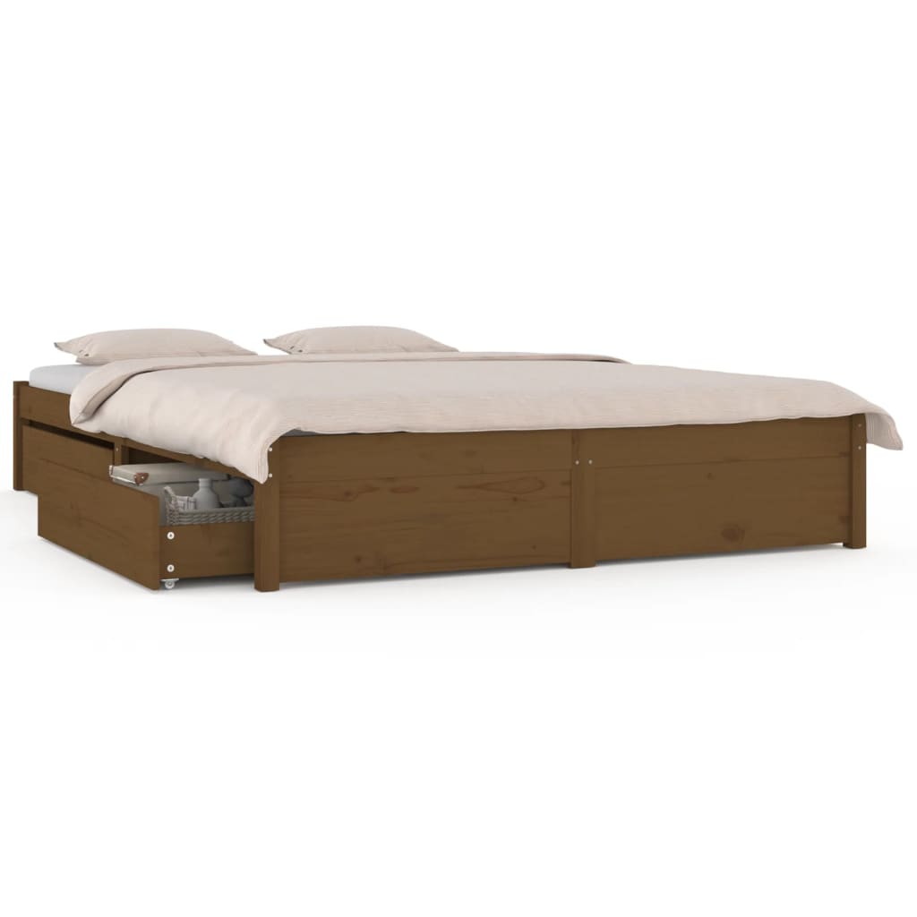 vidaXL Rama łóżka z szufladami, miodowy brąz, 135x190 cm