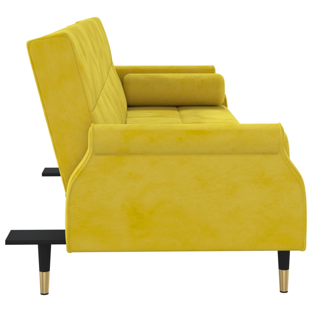 vidaXL Rozkładana kanapa z poduszkami, żółta, obita aksamitem