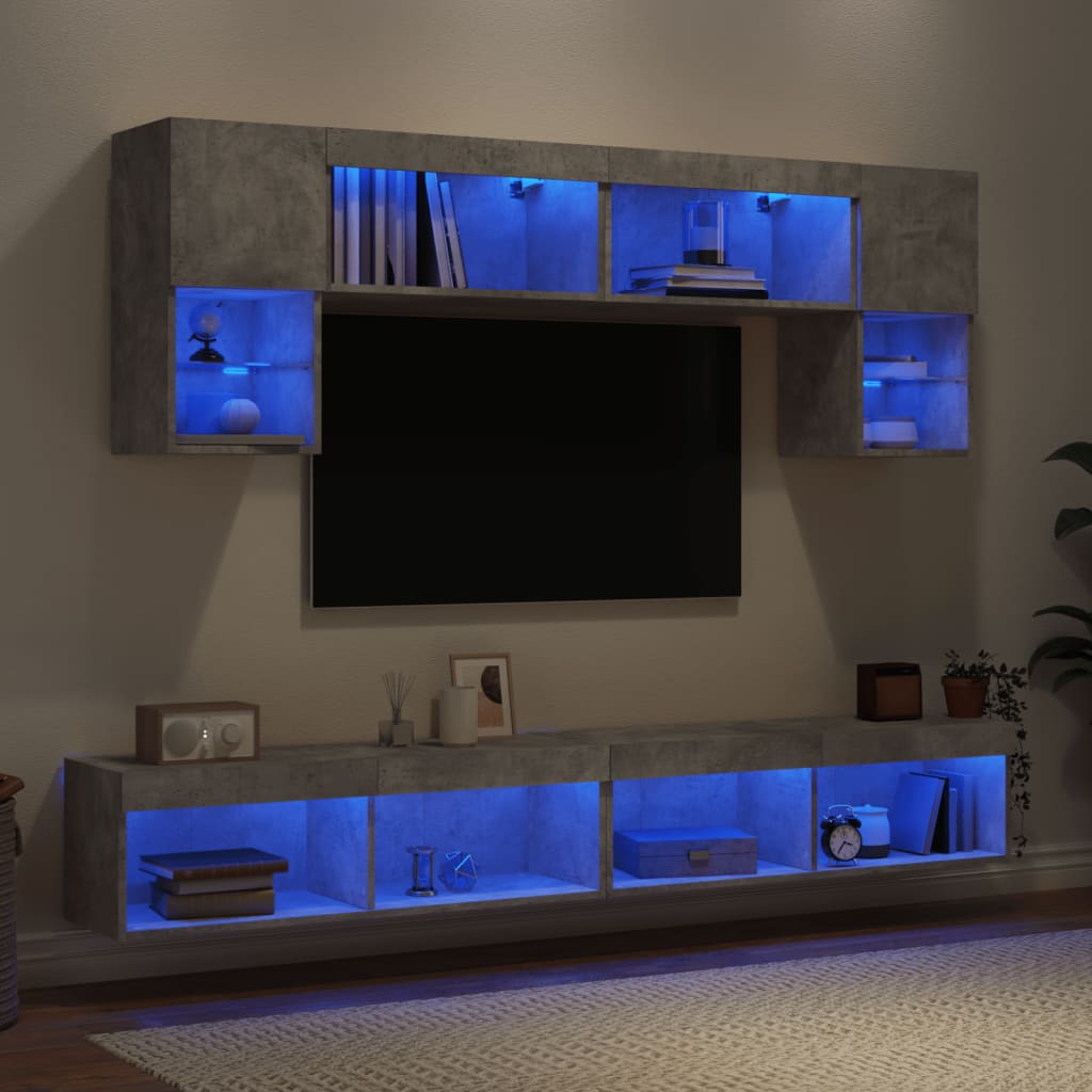 vidaXL 6-częściowy zestaw mebli TV z LED, szarość betonu