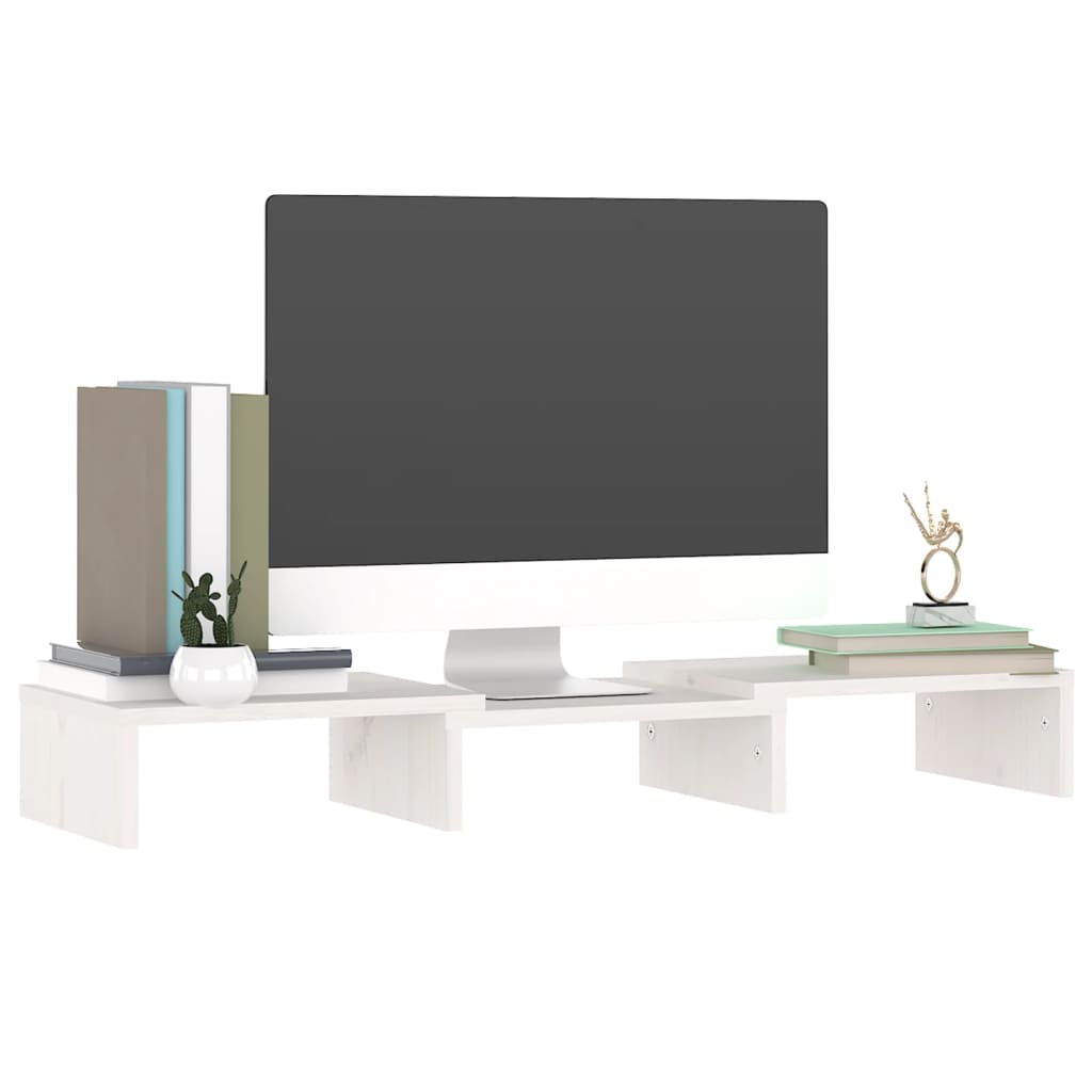 vidaXL Podstawka na monitor, biała, 60x24x10,5 cm, lite drewno sosnowe