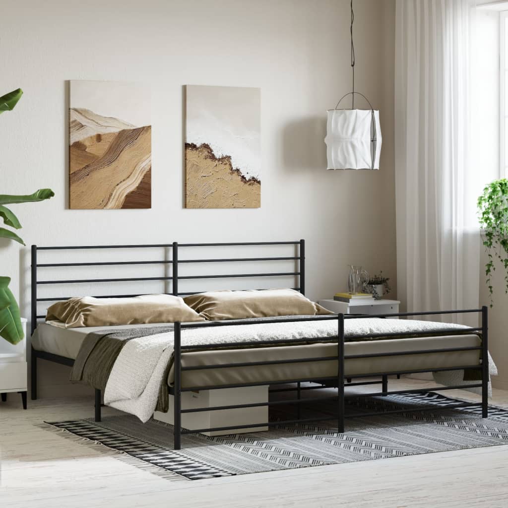 vidaXL Metalowa rama łóżka z wezgłowiem i zanóżkiem, czarna, 183x213cm