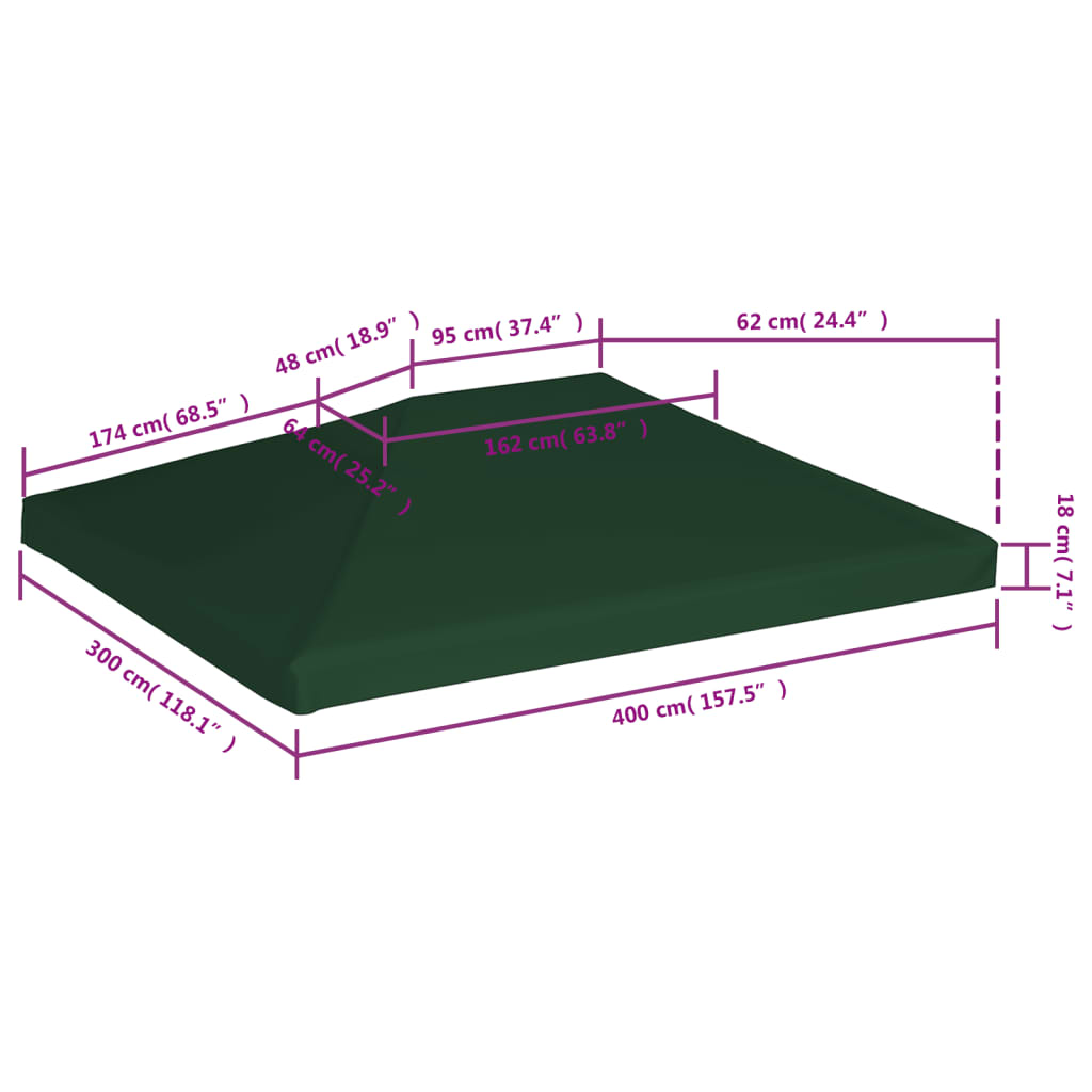 vidaXL Zadaszenie altany ogrodowej, 310 g/m², 4 x 3 m, zielone
