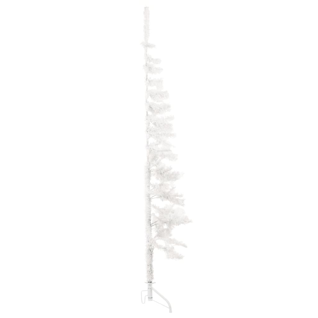 vidaXL Smukła choinka połówka ze stojakiem, sztuczna, biała, 120 cm
