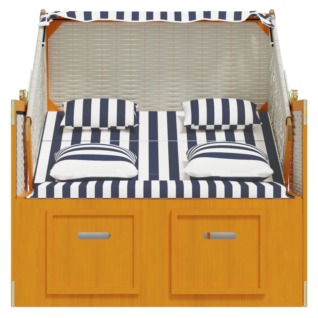 vidaXL Kosz plażowy z poduszkami, rattan PE i drewno, biało-niebieski