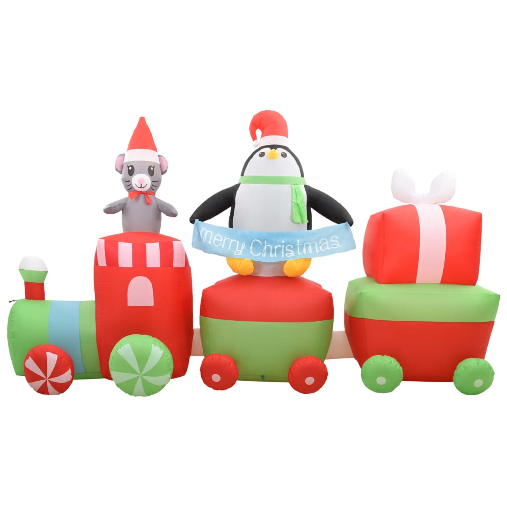 vidaXL Nadmuchiwany pingwin i mysz w pociągu, LED, IP44, 350 cm