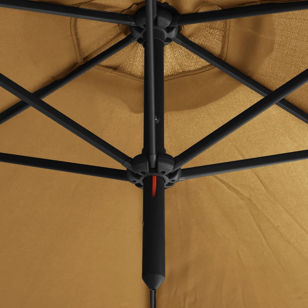vidaXL Podwójny parasol na stalowym słupku, taupe, 600 cm