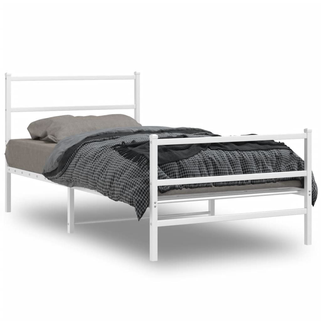 vidaXL Metalowa rama łóżka z wezgłowiem i zanóżkiem, biała, 100x200 cm