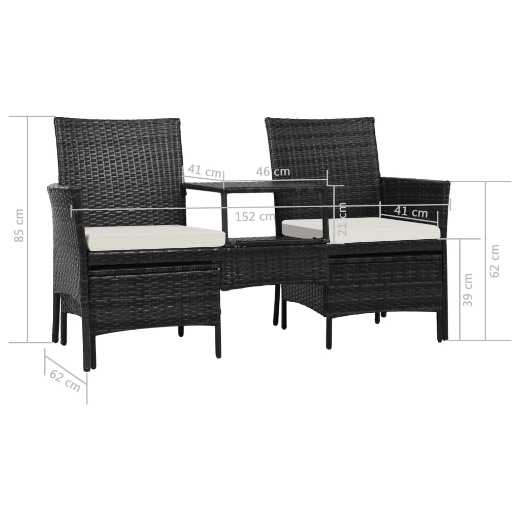 vidaXL 2-os. sofa ogrodowa ze stolikiem i podnóżkami, rattan PE, czerń