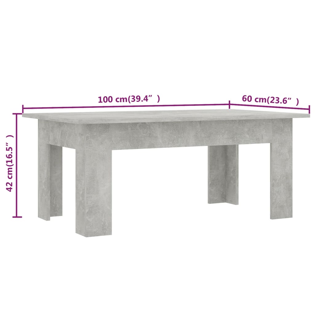 vidaXL Stolik kawowy, betonowy, 100x60x42 cm, materiał drewnopochodny