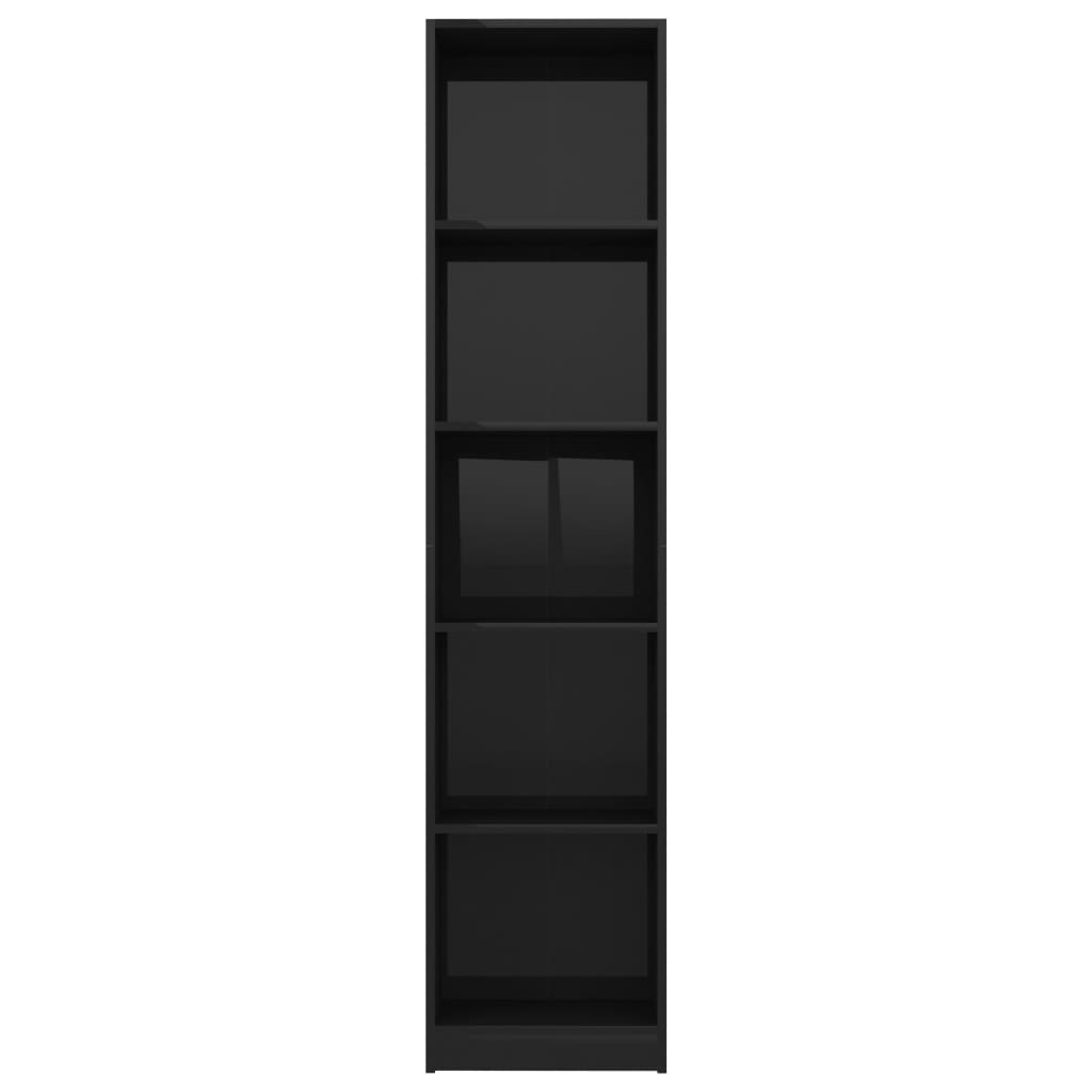 vidaXL 5-poziomowy regał, wysoki połysk, czarny, 40x24x175 cm