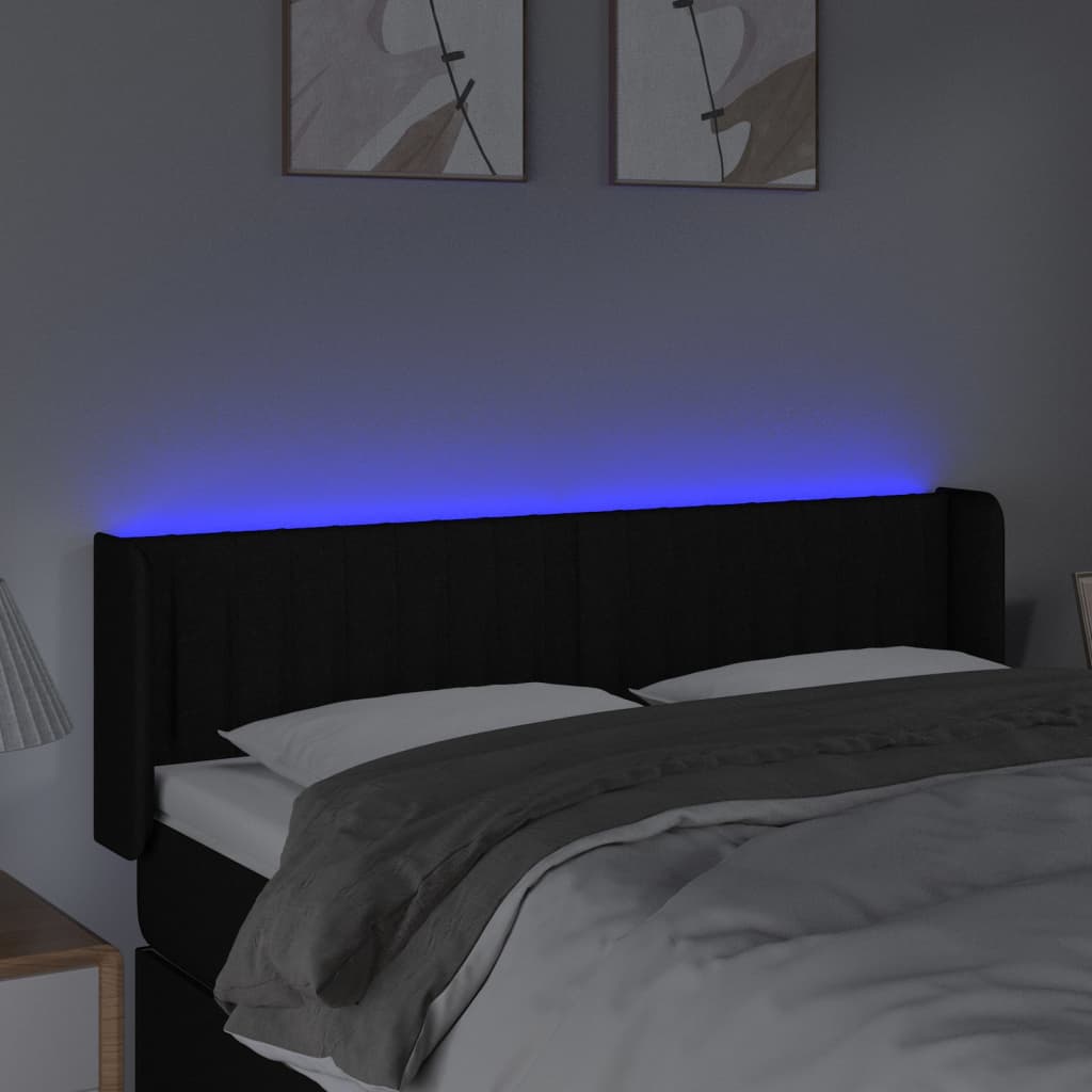 vidaXL Zagłówek do łóżka z LED, czarny, 147x16x78/88 cm, tkanina