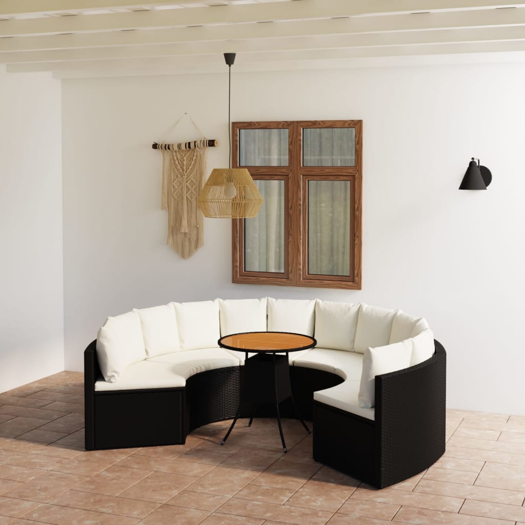 vidaXL 7-częściowa sofa ogrodowa z poduszkami, rattan PE, czarna