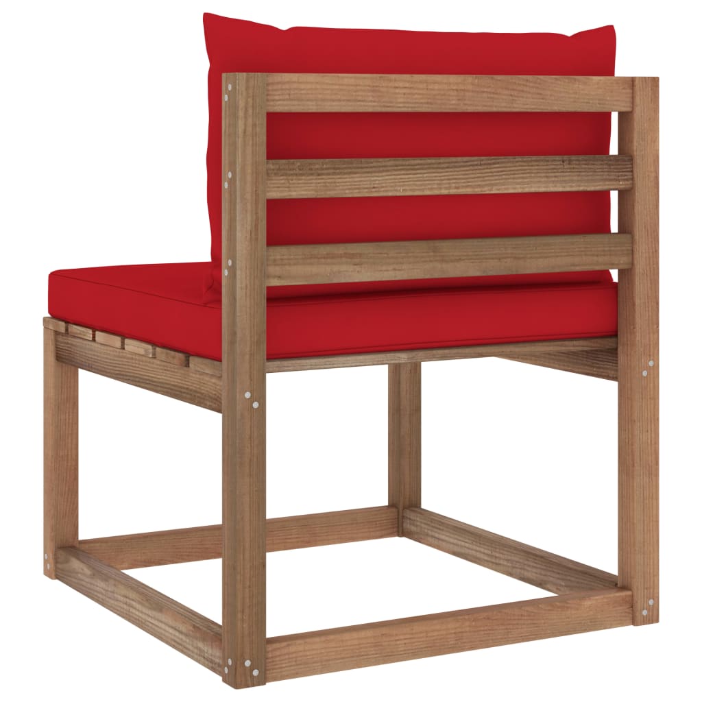 vidaXL Ogrodowa sofa środkowa z palet, z czerwonymi poduszkami